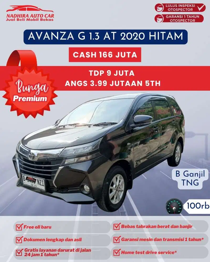 Angsuran Bunga Premium 3 Jutaan Avanza G 1.3 AT 2020 Hitam
