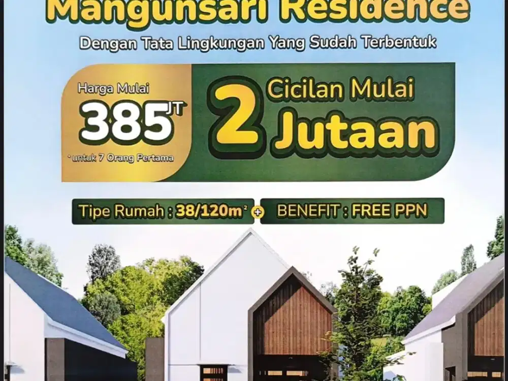 Rumah cluster di mangunsari harga 400 juta angsuran 2 jutaan