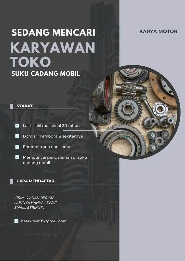 Lowongan Karyawan Operasional Toko Spare Part Mobil