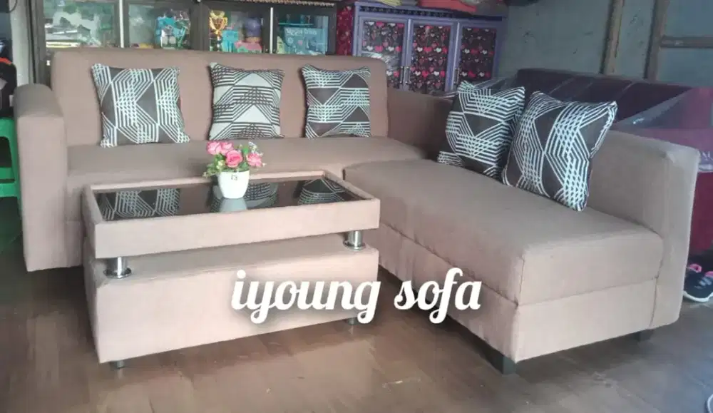 sofa baru model L misah kain kanvas