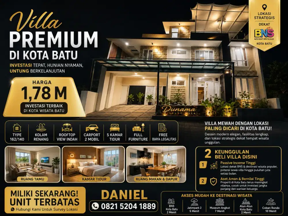 Villa Premium Batu View Gunung & Kota | Dekat BNS, Cocok untuk Bisnis Villa