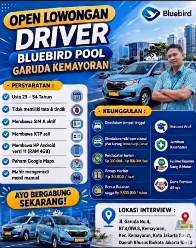 Lowongan kerja drever taxi blue bird