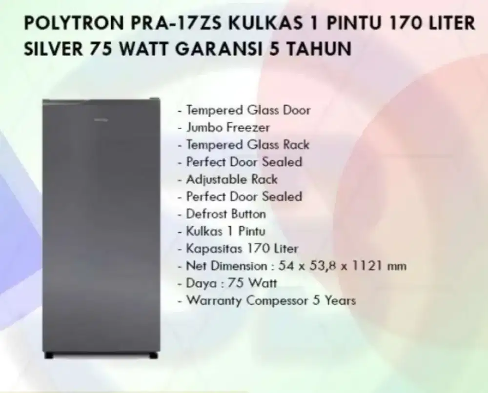 Jual Kulkas Polytron 1 pintu kondisi baru