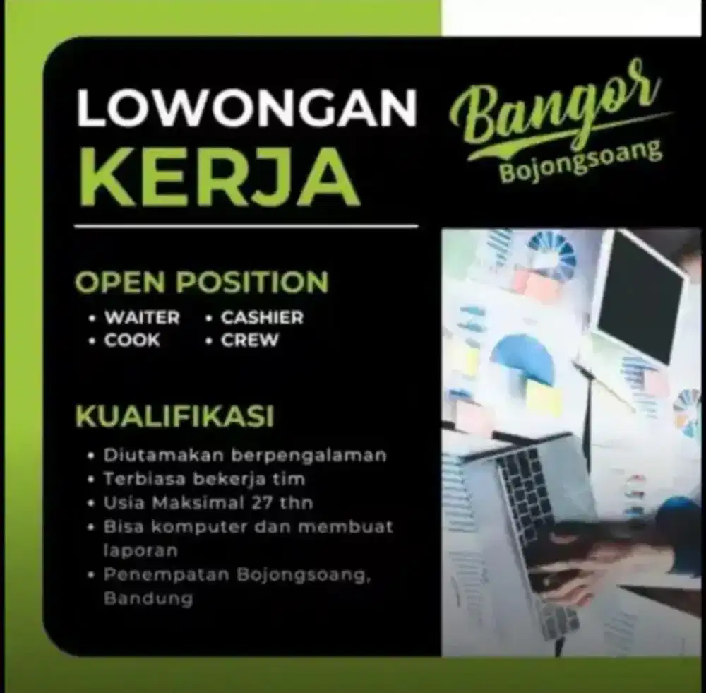 LowonganKerjaLokerWaiters,Cook,Cashier,CrewBangorBojongsoangSecepatnya