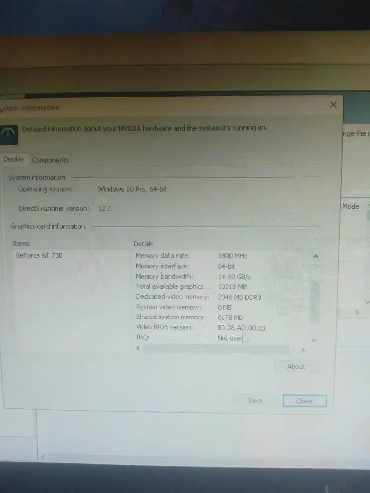 vga GEFORCE GT 730  2GB DDR3