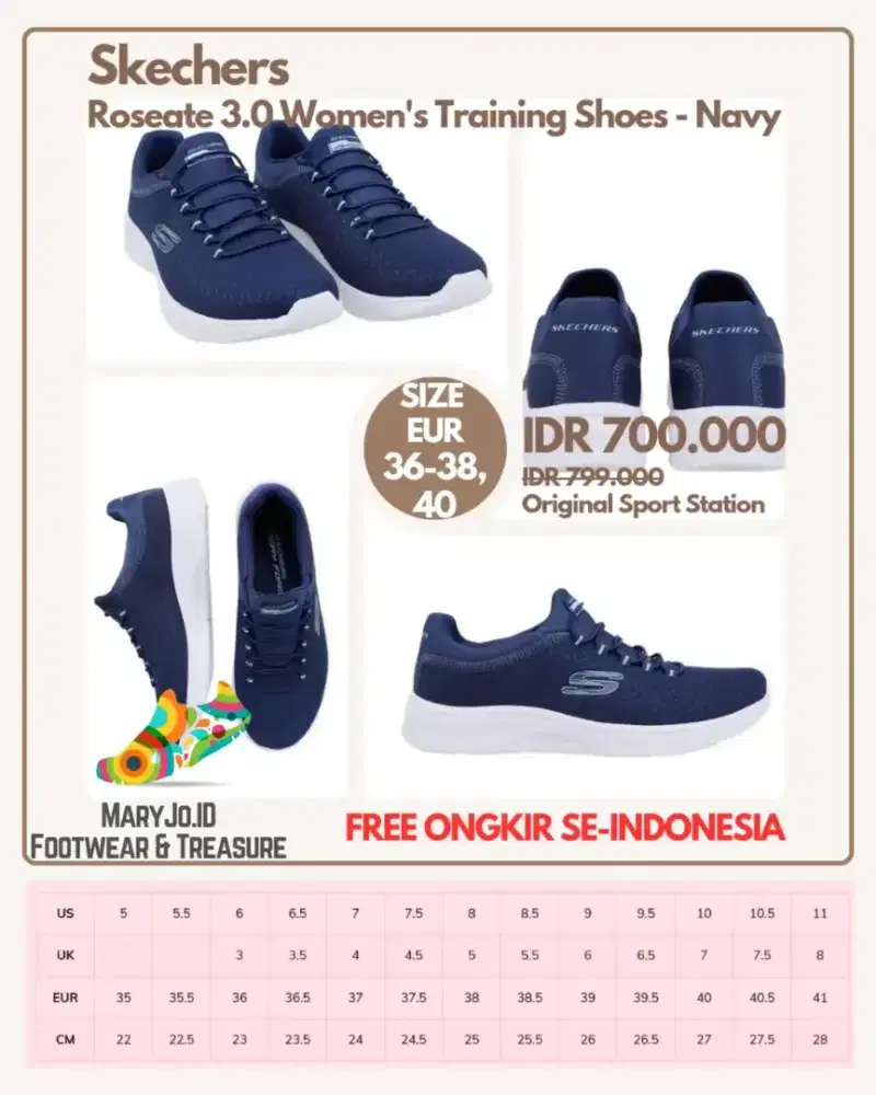 Skechers Roseate 3.0 Women's Training Shoes - Navy : Size 36-40