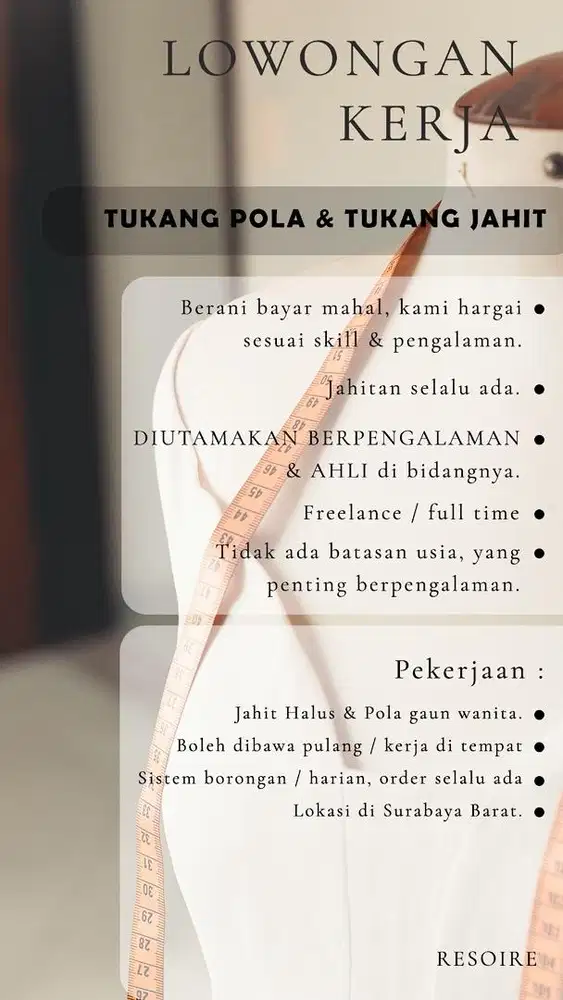 DICARI PENJAHIT SEMI-BUTIK RAPI