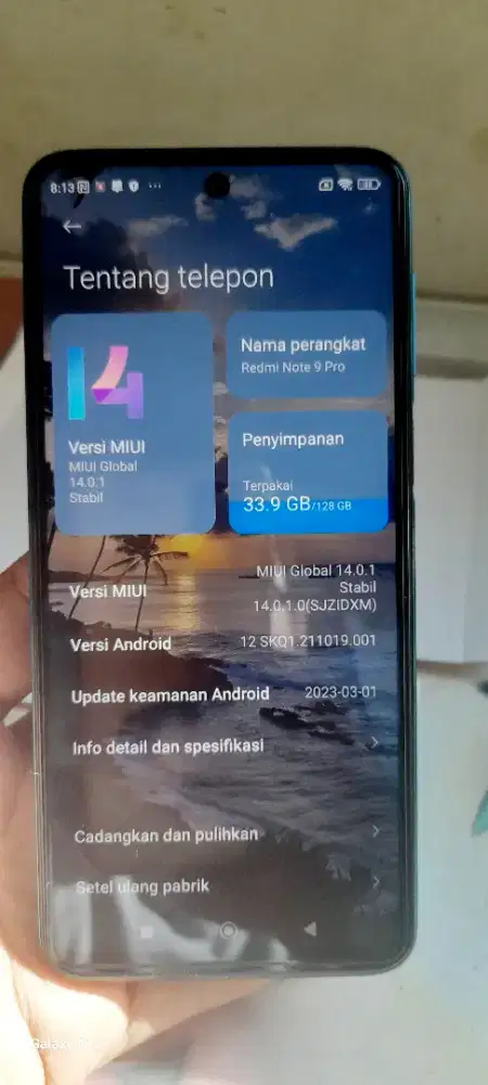 Xiaomi note 9 pro ram 8 kapasitas 128gb mulus no minus