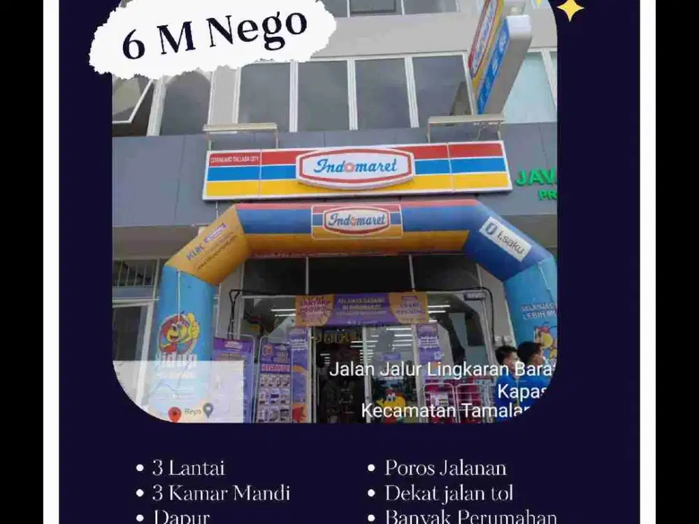 Ruko CitraLand Tallasa +Usaha Indomaret 3 lt. 4x25 Hasil usaha pd bulan ketujuh/juni 20 jt dan trend meningkat
Rp. 6 M