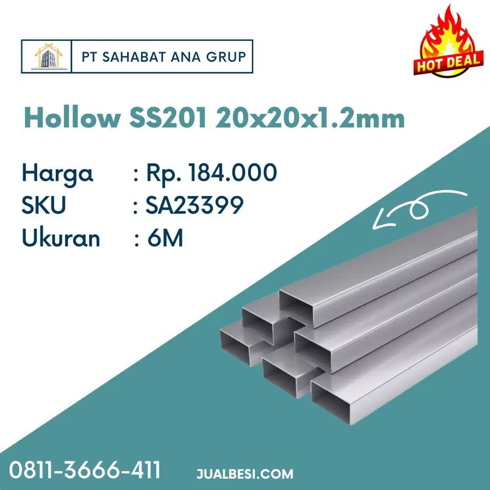 Hollow SS201 20x20x1.2mm