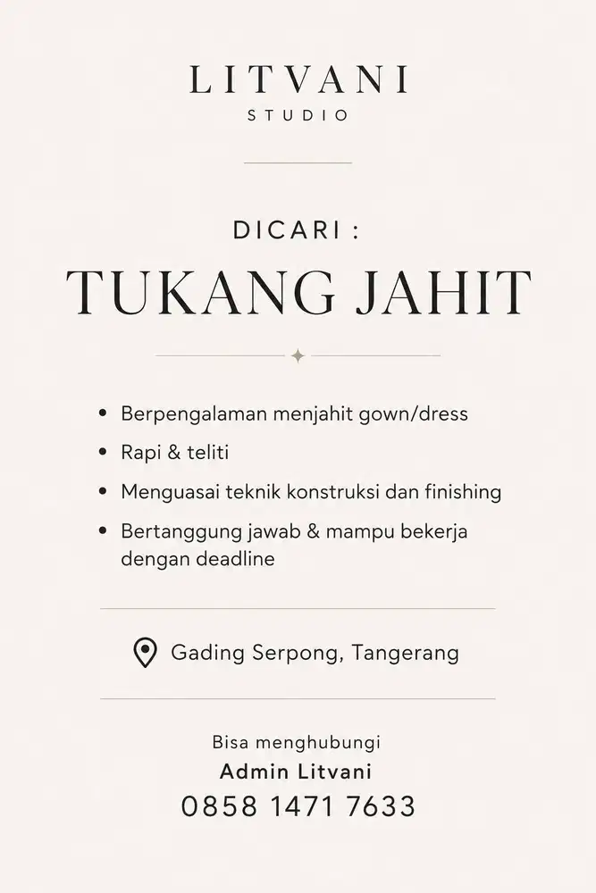 DICARI TUKANG JAHIT