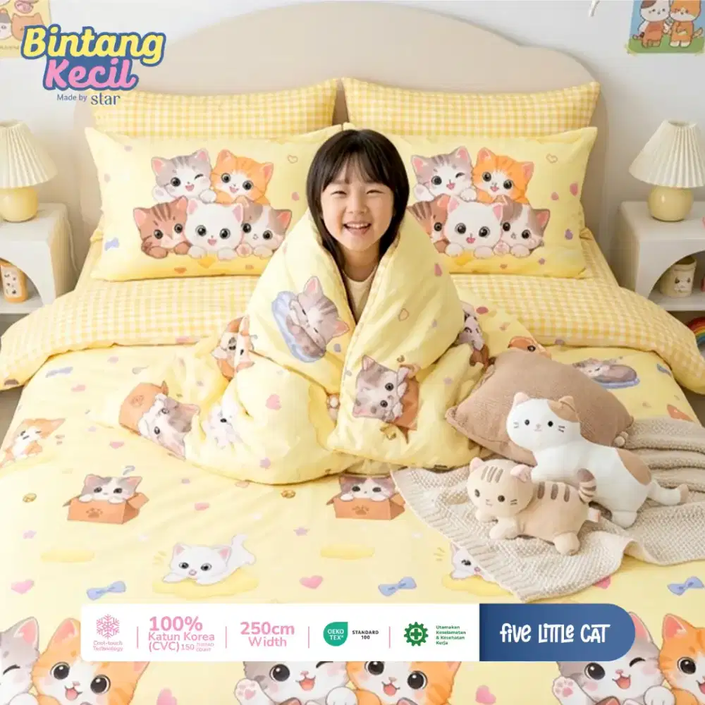 Set sprei anak katun lucu motif kucing