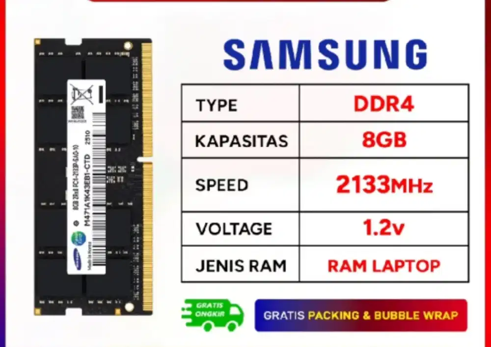 Memory sodim ddr4 8 gb samsung 2133 laptop