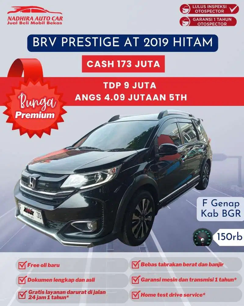 Angsuran Bunga Premium 4 Jutaan BRV Prestige AT 2019 Hitam