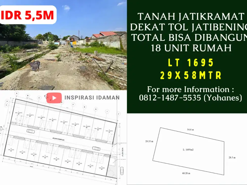Tanah 29x58mtr Jatikramat dekat Tol Jatibening