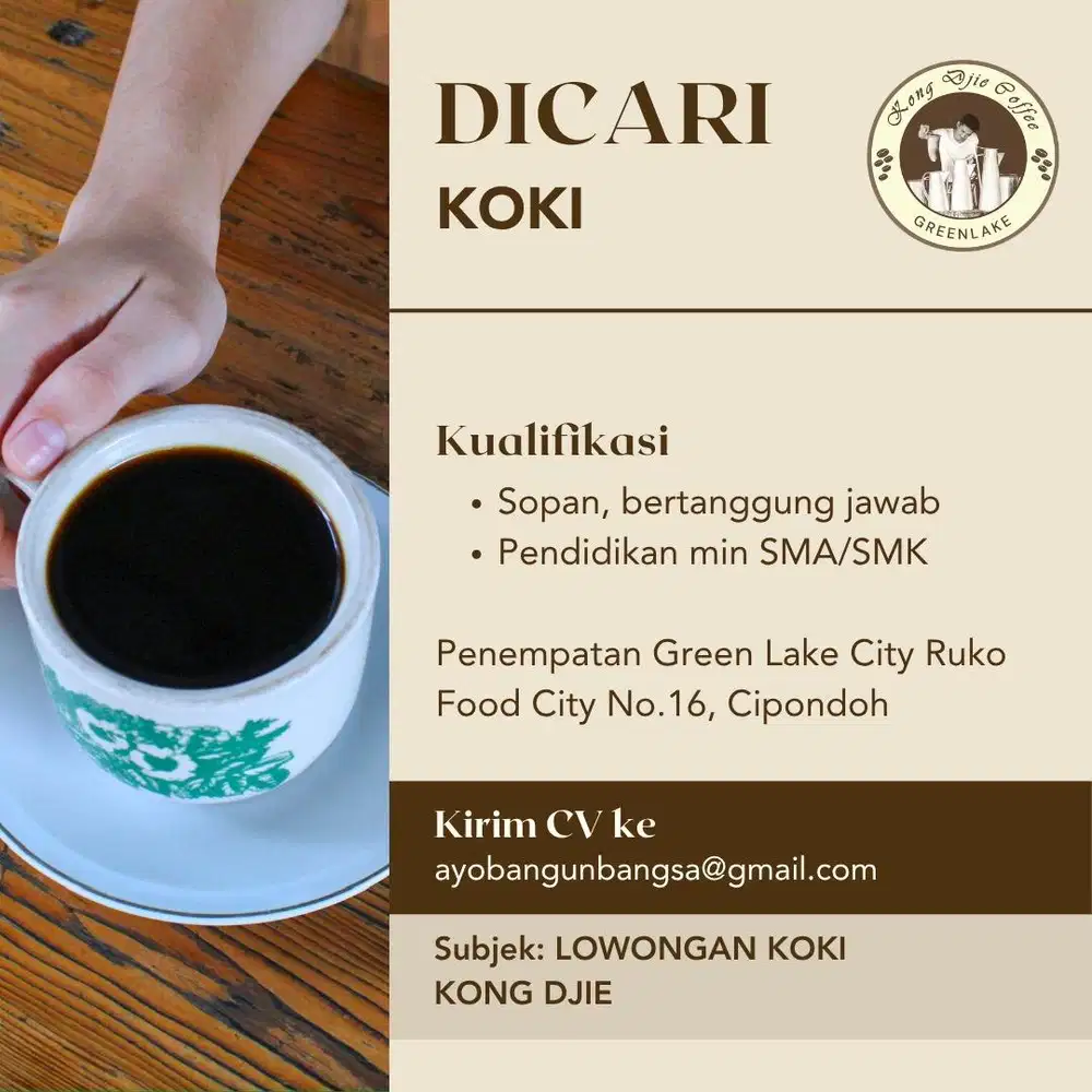 LOWONGAN KERJA - KOKI KONG DJIE