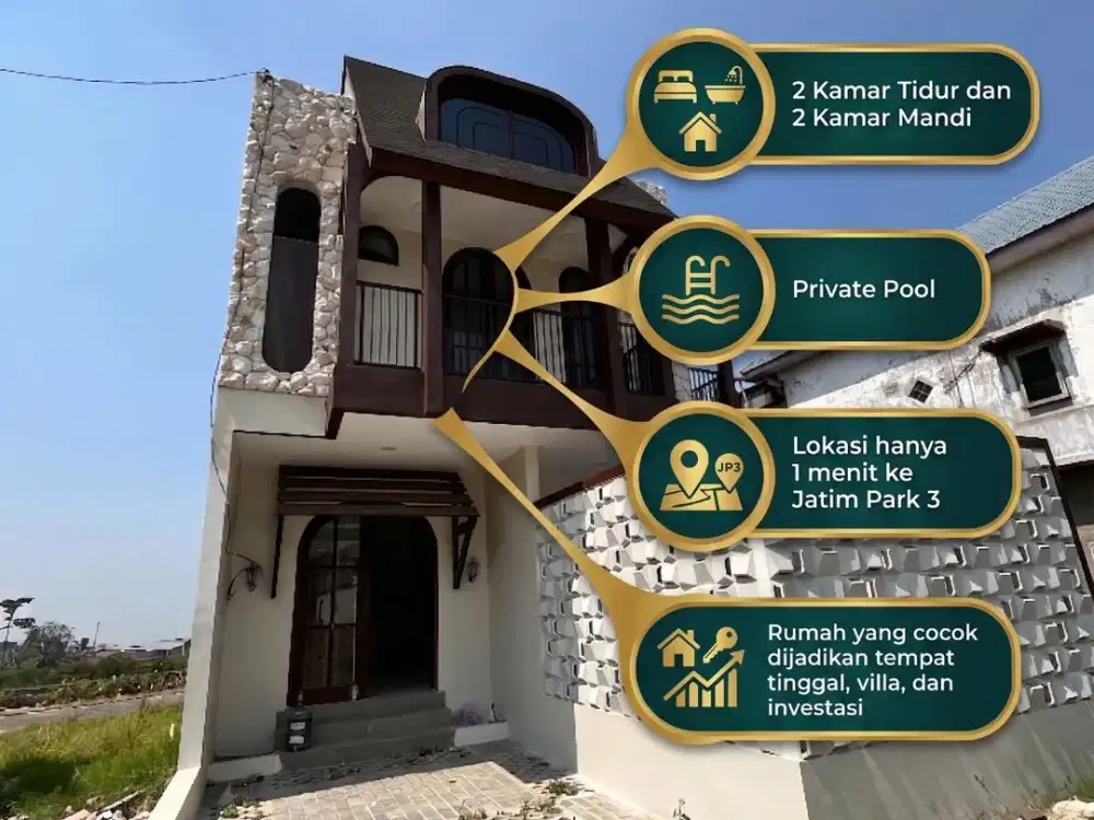 Rumah Private Pool Dekat Jatim Park 3 Batu | 2 Kamar Tidur
