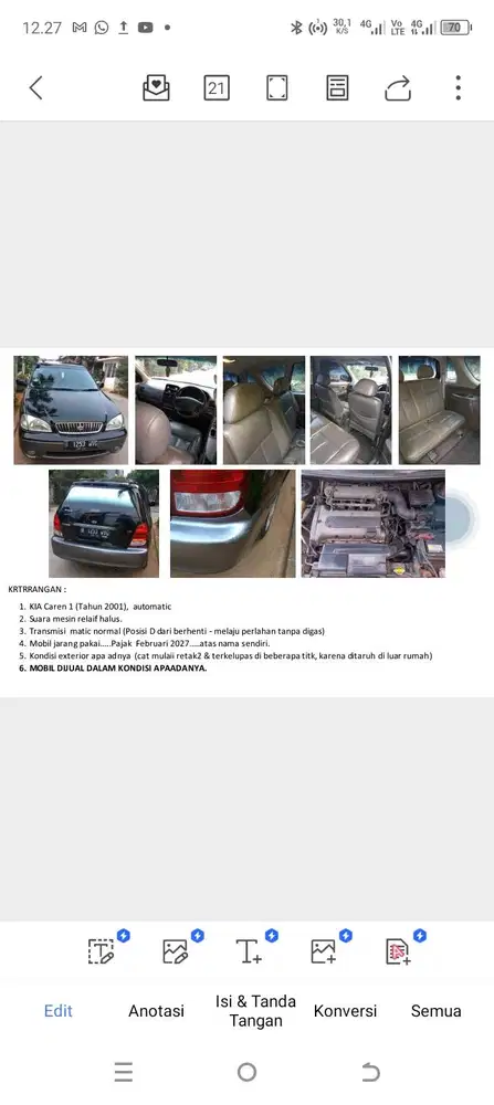 Dijual KIA Carens 1 Matic