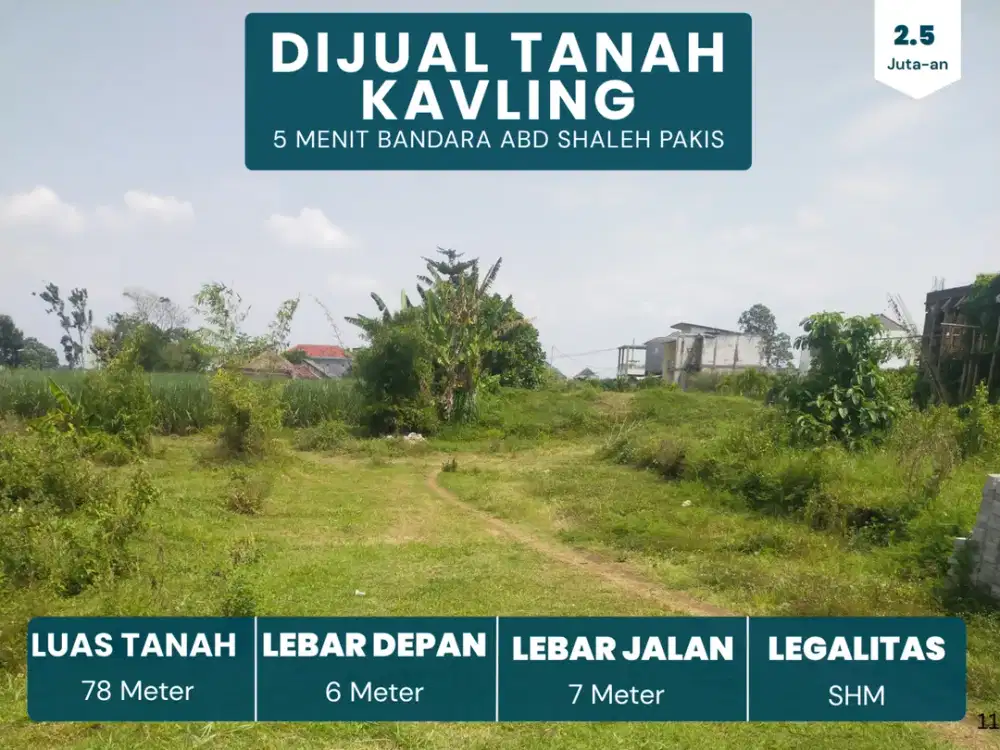 Harga Tanah Malang Cocok Dibangun Rumah 3 Menit Exit Tol Pakis Malang SHM