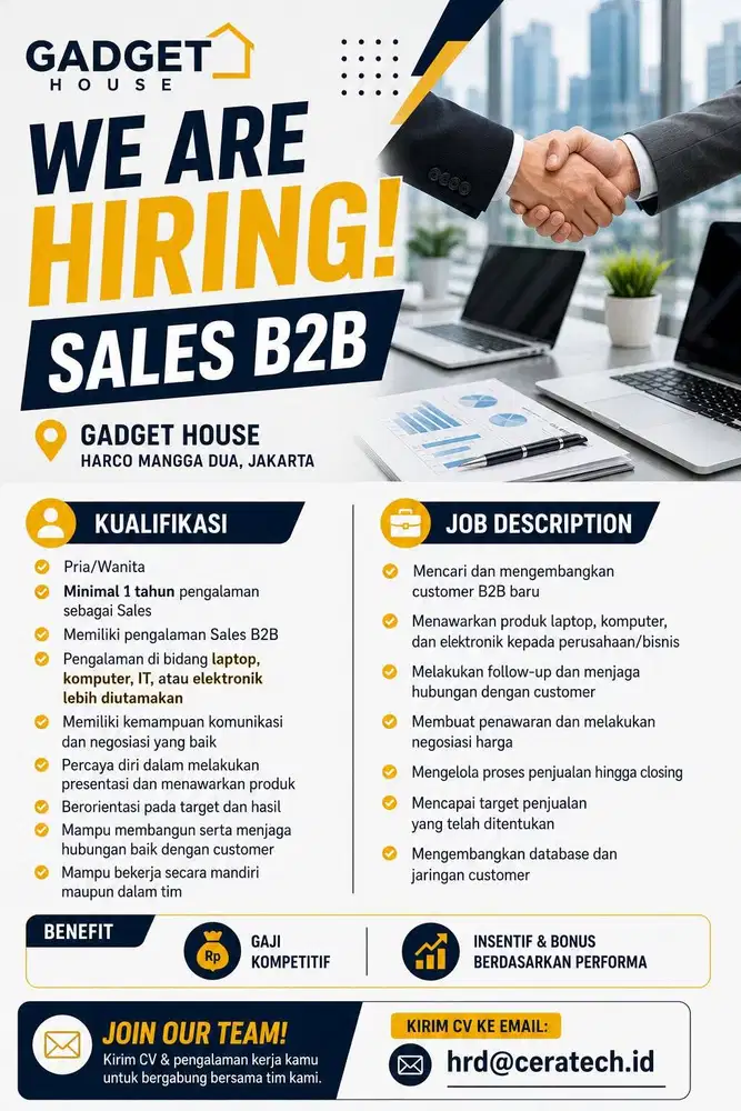 LOKER SALES & TEKNISI LAPTOP BERPENGALAMAN