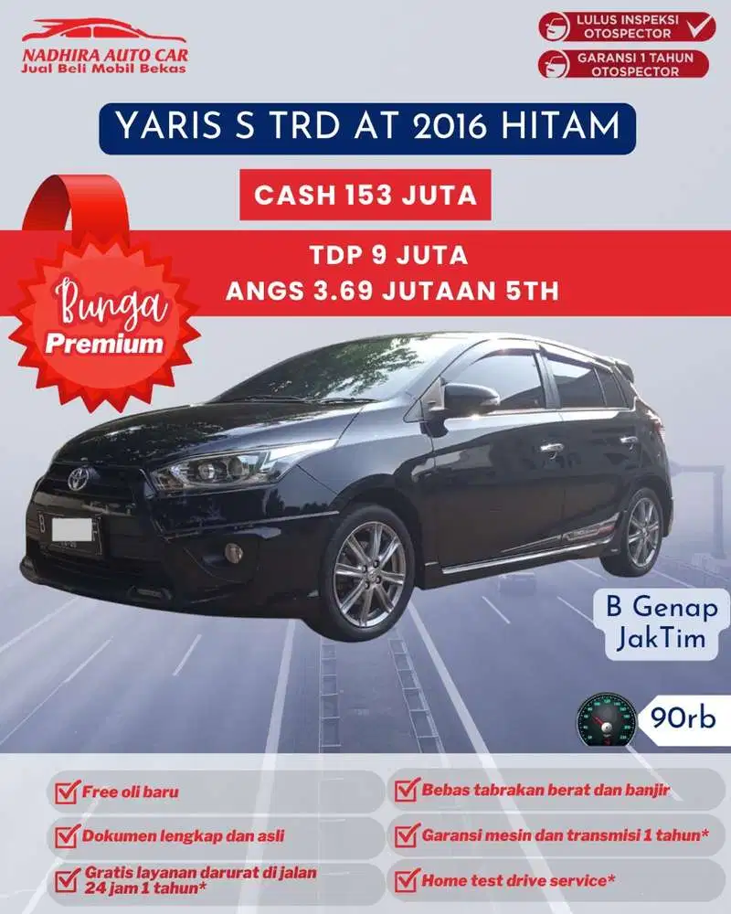 Angsuran Bunga Premium 3 Jutaan Yaris S TRD AT 2016 Hitam