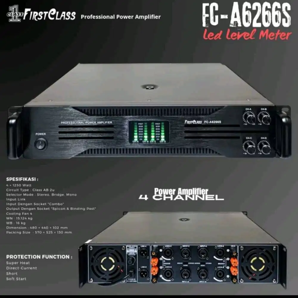 DIJUAL POWER AMP FIRSTCLASS FC-A6266S 4 CH 1250W x 4 – Bekas Apr 2025