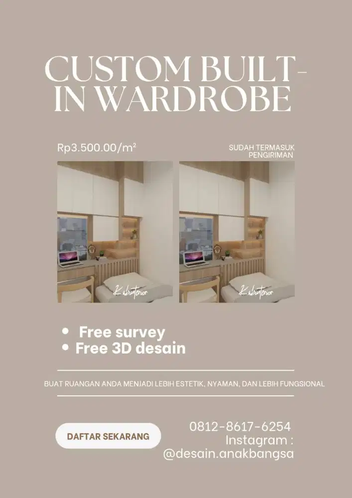 Custom Built-in Wardrobe Minimalist HPL Luar-Dalam