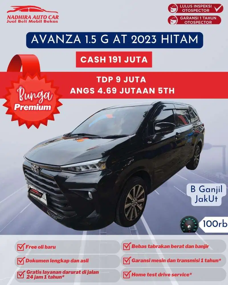 Angsuran Bunga Premium 4 Jutaan Avanza 1.5 G AT 2023 Hitam