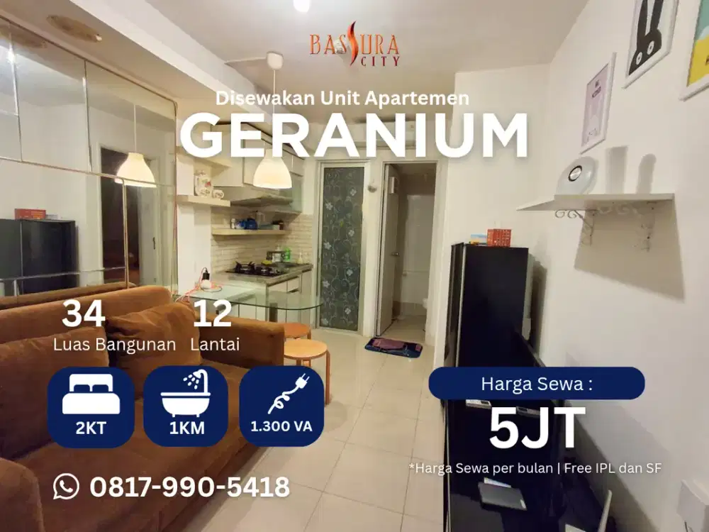 Sewa 2BR Furnished apartemen Bassura City tower Geranium