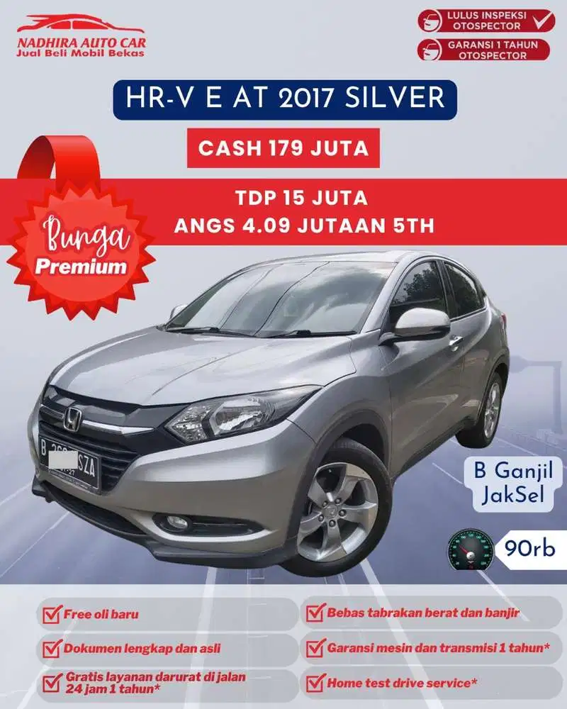 Angsuran Bunga Premium 4 Jutaan HR-V E AT 2017 Silver