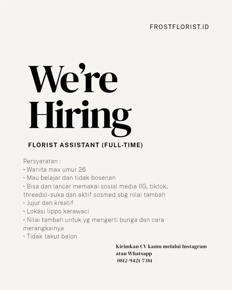 lowongan kerja asisten florist lippo karawaci