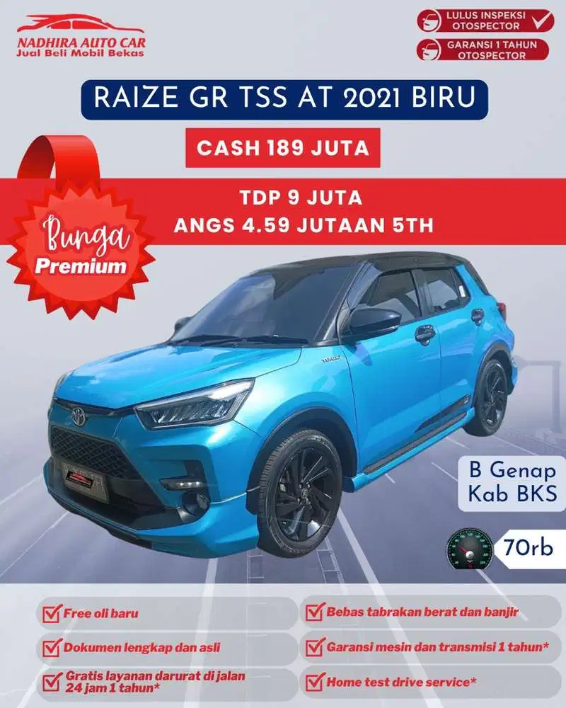 Angsuran Bunga Premium 4 Jutaan Raize GR Sport TSS AT 2021 Biru