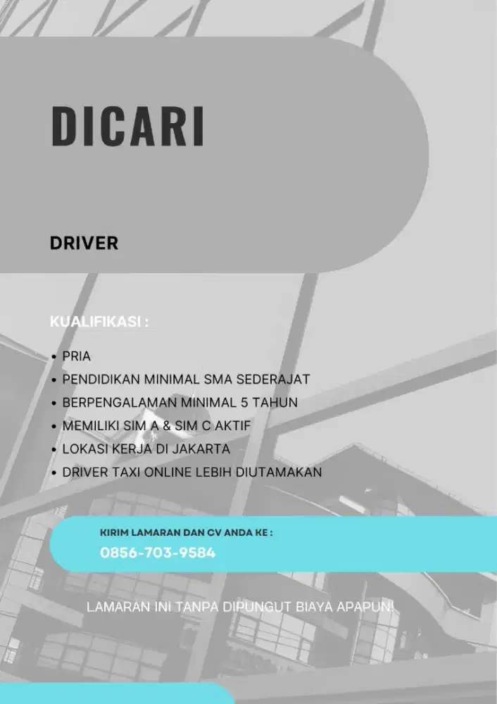 Dicari Driver Direksi – untuk di Jakarta Jabodetabek