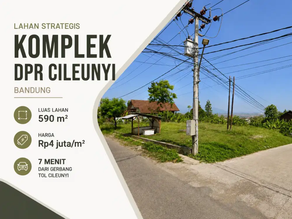 Tanah Hook 590 m² SHM Komplek DPR Cileunyi Dekat Tol, Harga 2,36 M
