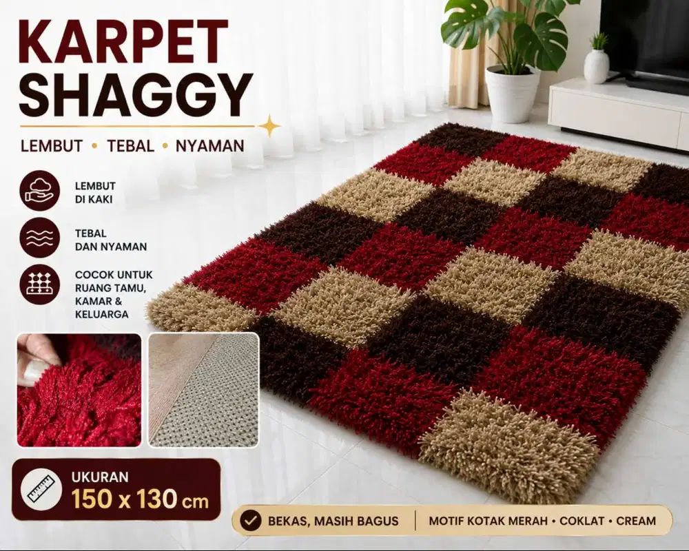 Karpet Shaggy Bulu Tebal 150 × 130 cm – Bekas Kondisi Bagus