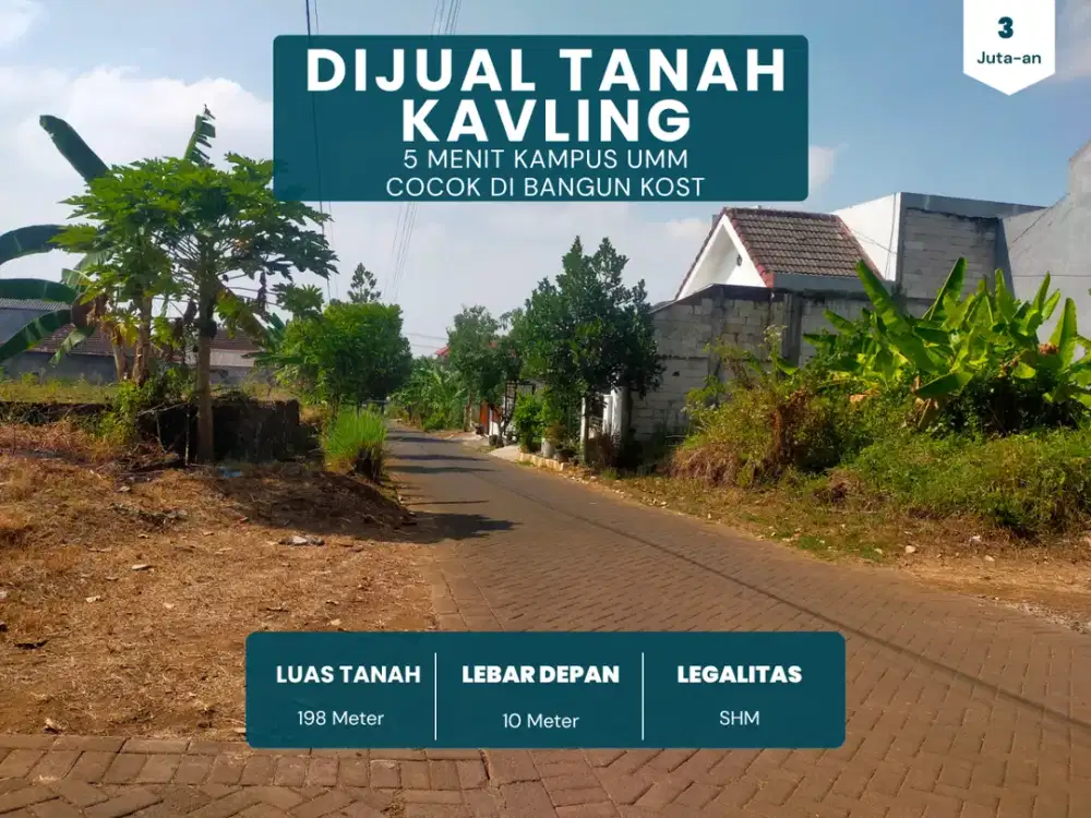 SHM Ready 5 Menit Kampus UMM Malang Akses 2 Mobil Cocok Dibangun Kos Kosan