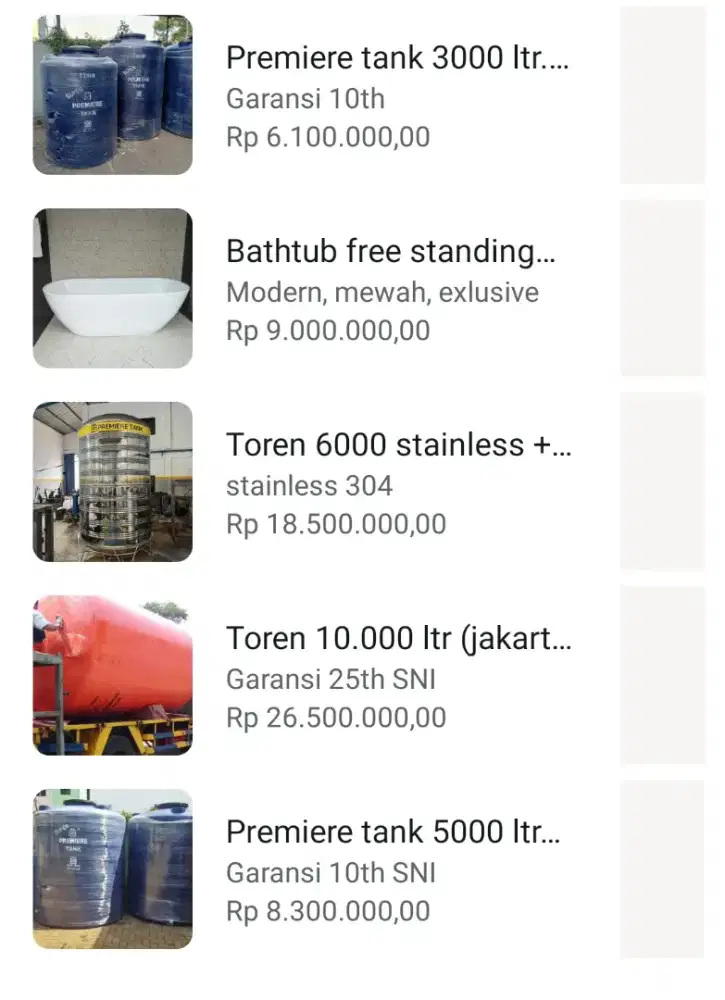 Toren air premiere tank bergaransi 15 tahun