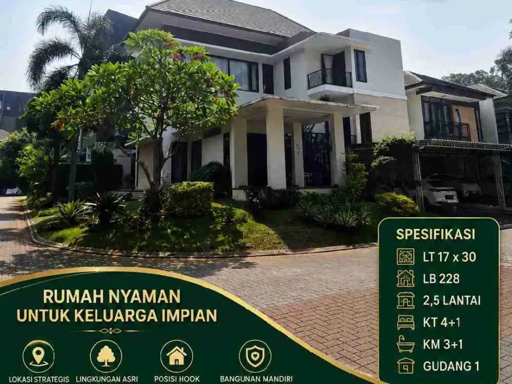 Dijual Rumah 2.5 Lantai Bangunan Mandiri Posisi Hook di Green Cove BSD City