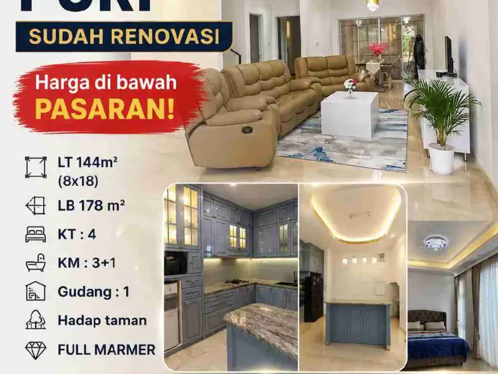 Dijual Rumah 2 Lantai Furnished uk 8x18 Posisi Depan Taman di Riviera Metland Puri