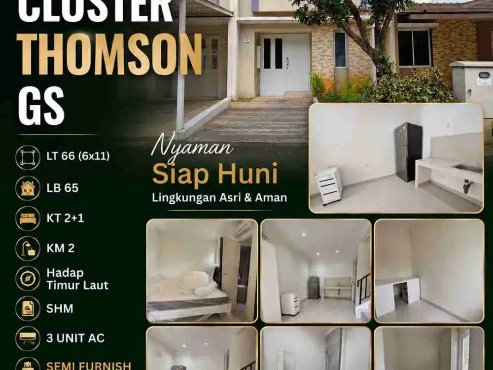 Dijual Rumah 2 Lantai Semi Furnished Luas 66 di Cluster Thomson Gading Serponh