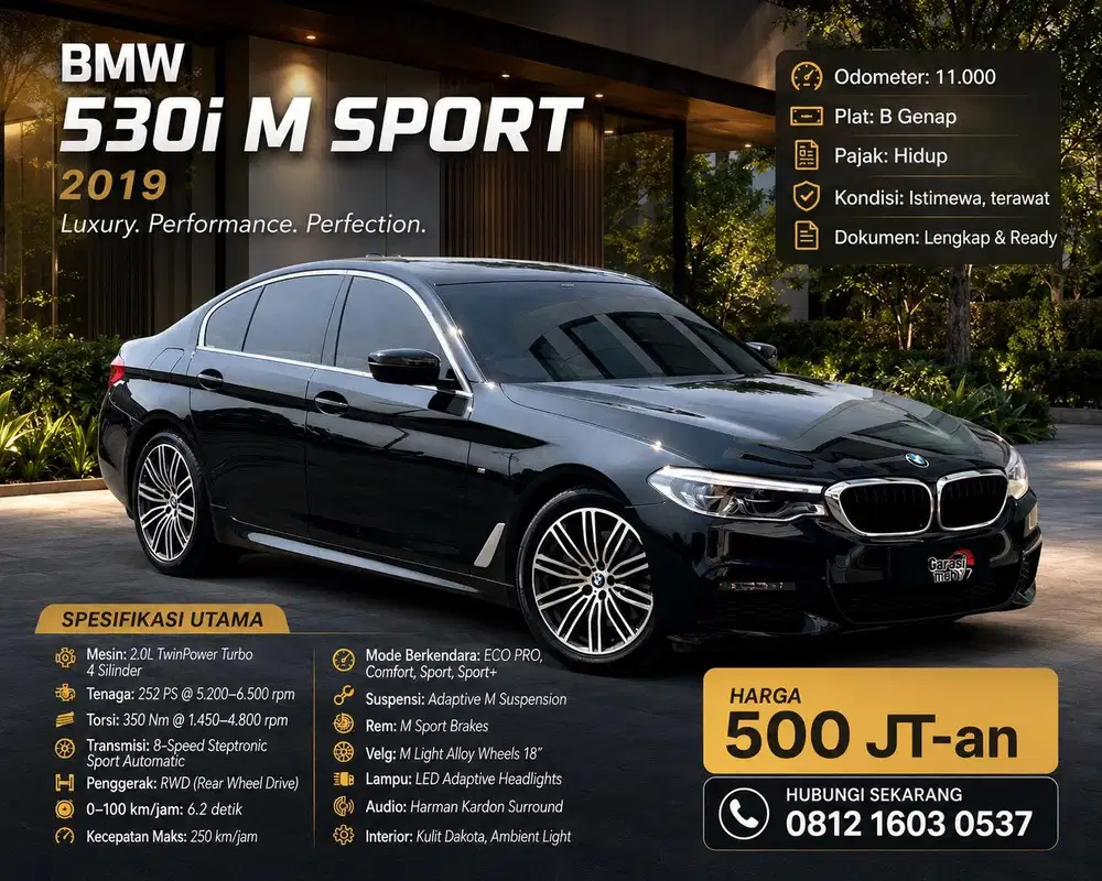 BMW 530i 530 i G30 G 30 Msport 2019 Antik Low KM Murah Bekas Hitam