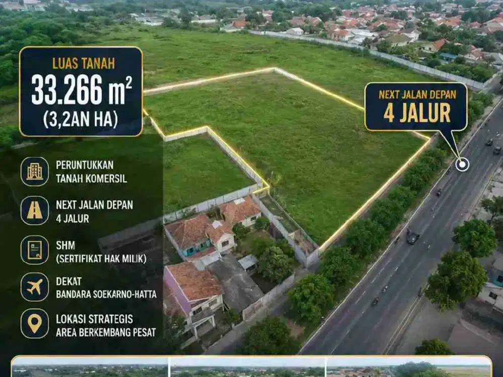 Dijual Tanah Komersil Pinggir Jalan Luas 33.266m² di Kampung Melayu Teluk Naga