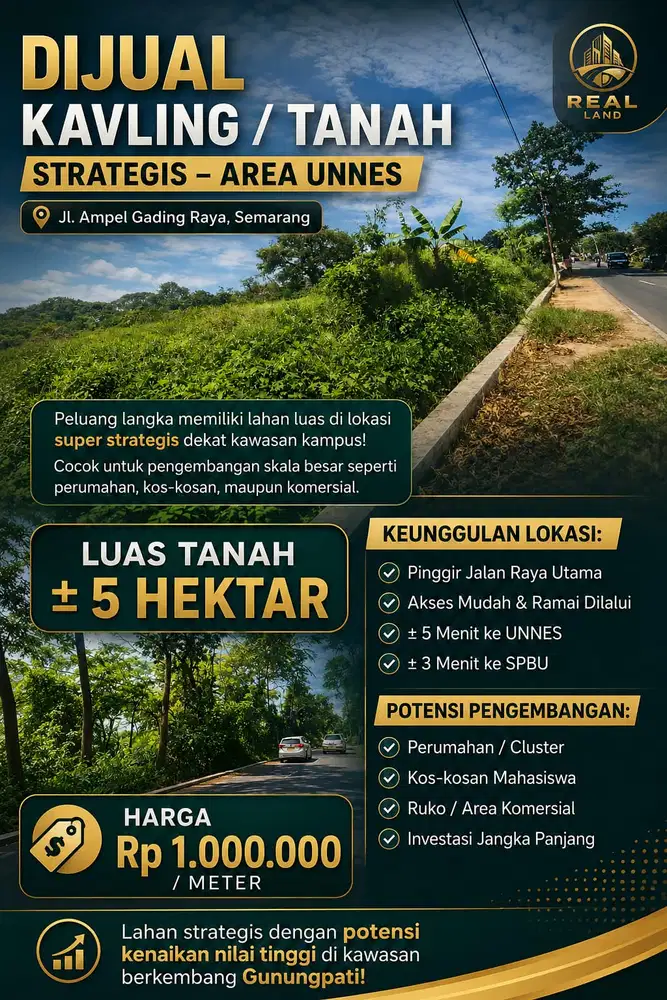DIJUAL TANAH GUNUNGPATI LUAS MURAH ASRI LOK STRATEGIS 5HEKTAR