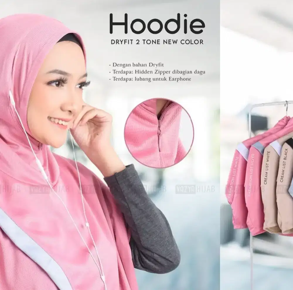 Hoodie Olahraga Dryfit 2tone New Color (With Earphone Hole)