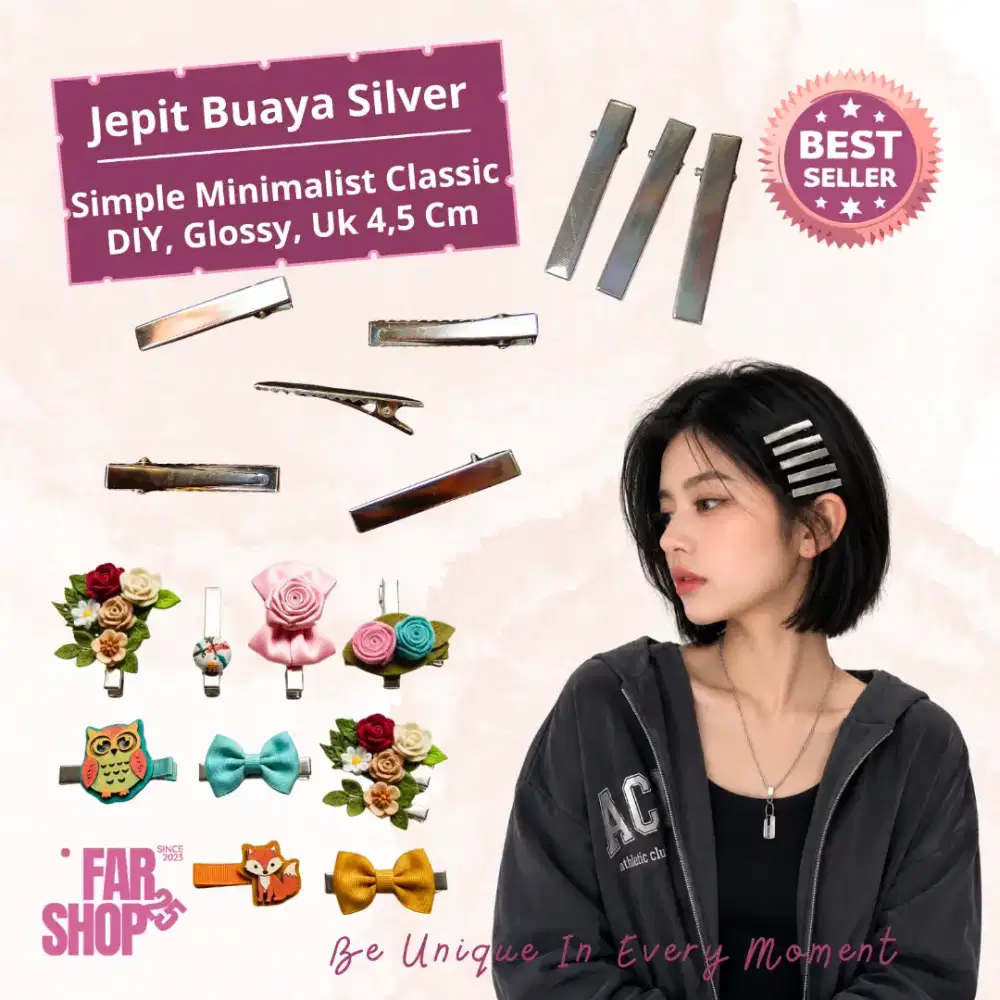 Jepit Buaya Silver 4,5 cm – Simple Minimalist Classic, Glossy, DIY