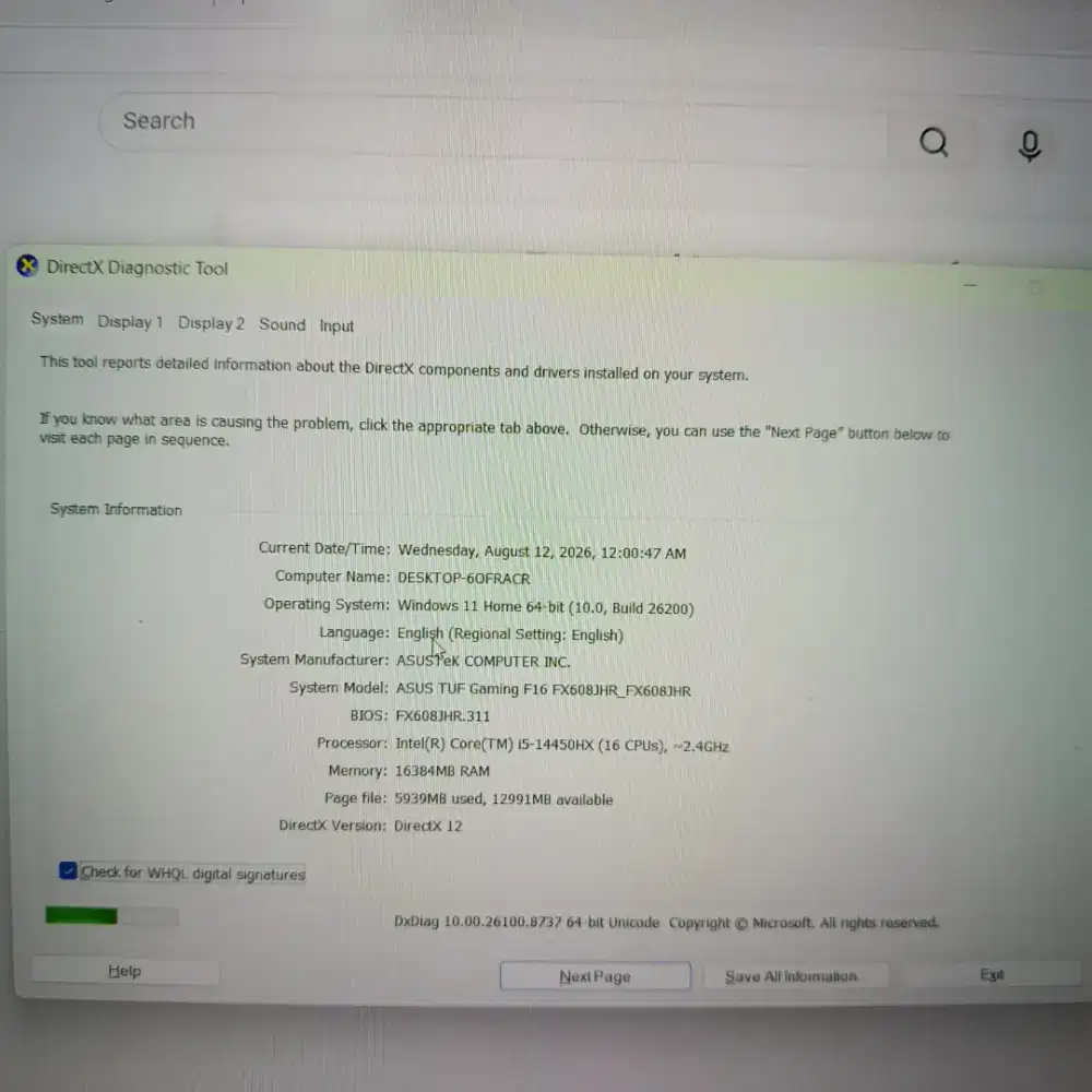 Asus Tuf F16 RTX 5050 Vram 8Gb