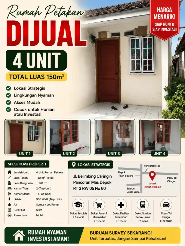 Di Jual Rumah Petakan 4 Unit