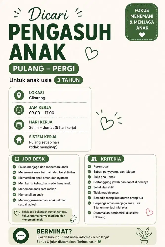 Dicari Pengasuh Anak