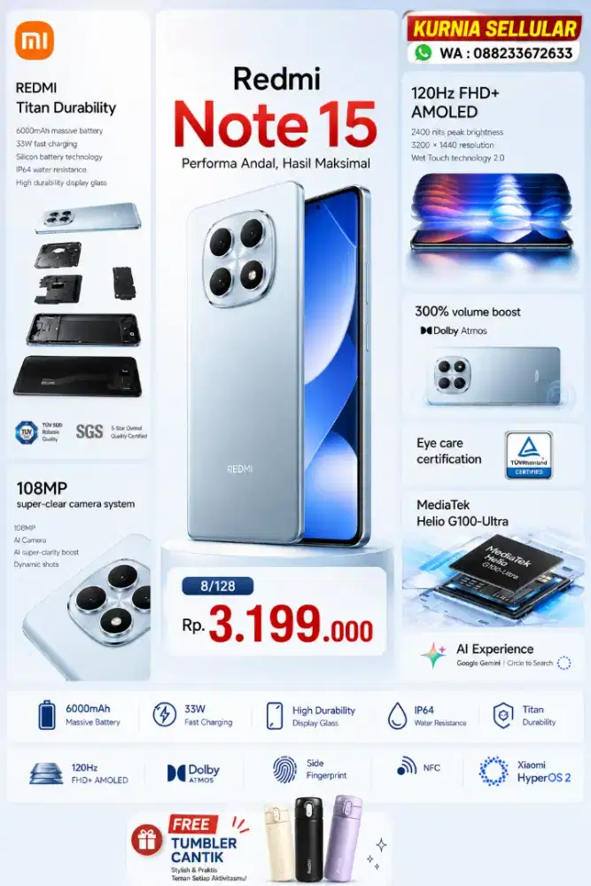 REDMI NOTE 15 8/128 New , HARGA PROMO , Bisa COD