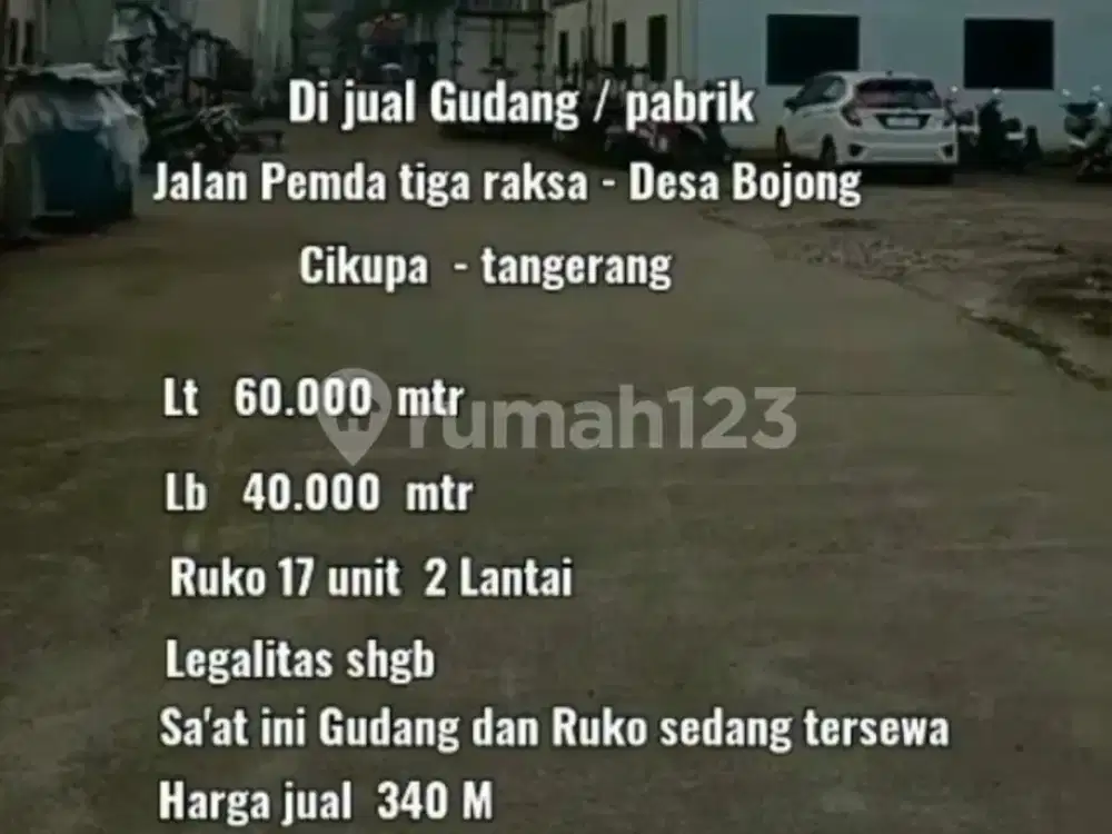 Dijual Pabrik dan Ruko di Cikupa Tangerang